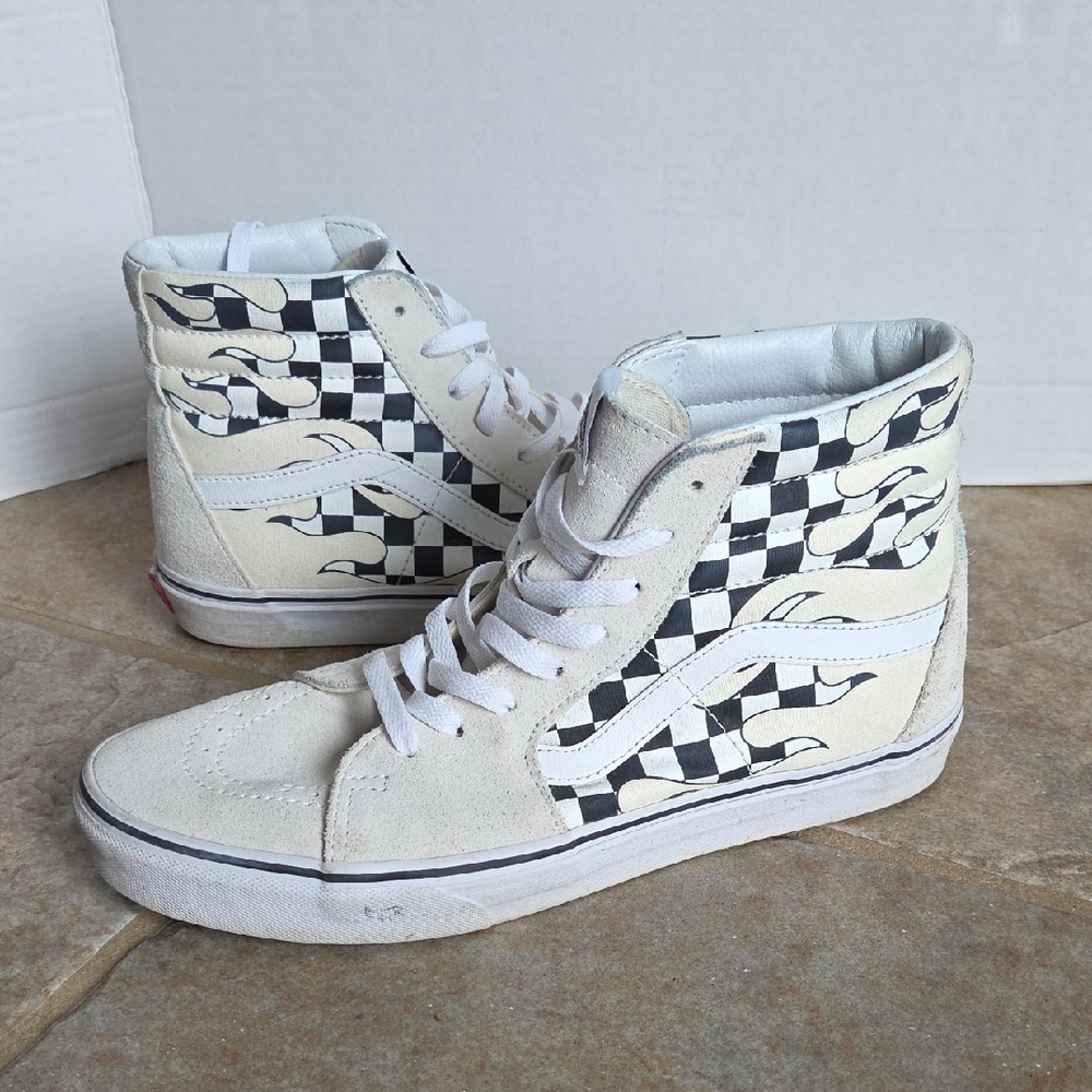 Vans SK8 Hi Checkerboard Flame In White Streetwear Sz 11